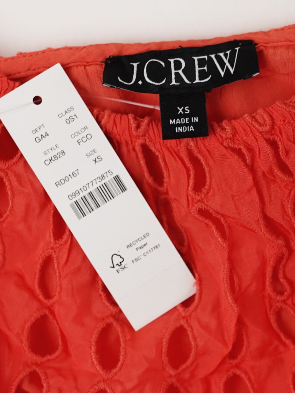 New JCREW Size XS Oval Eyelet Midi Dress in Flaming Coral Pink $278 CK828 - Picture 5 of 5